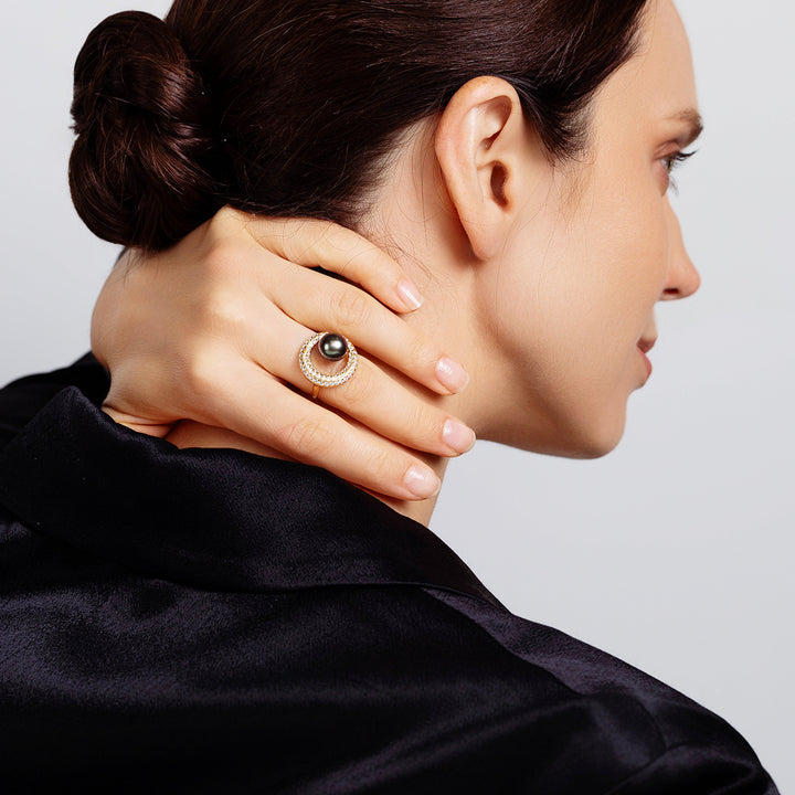 Top Lustre Saltwater Tahitian Pearl Ring WR00302 - PEARLY LUSTRE