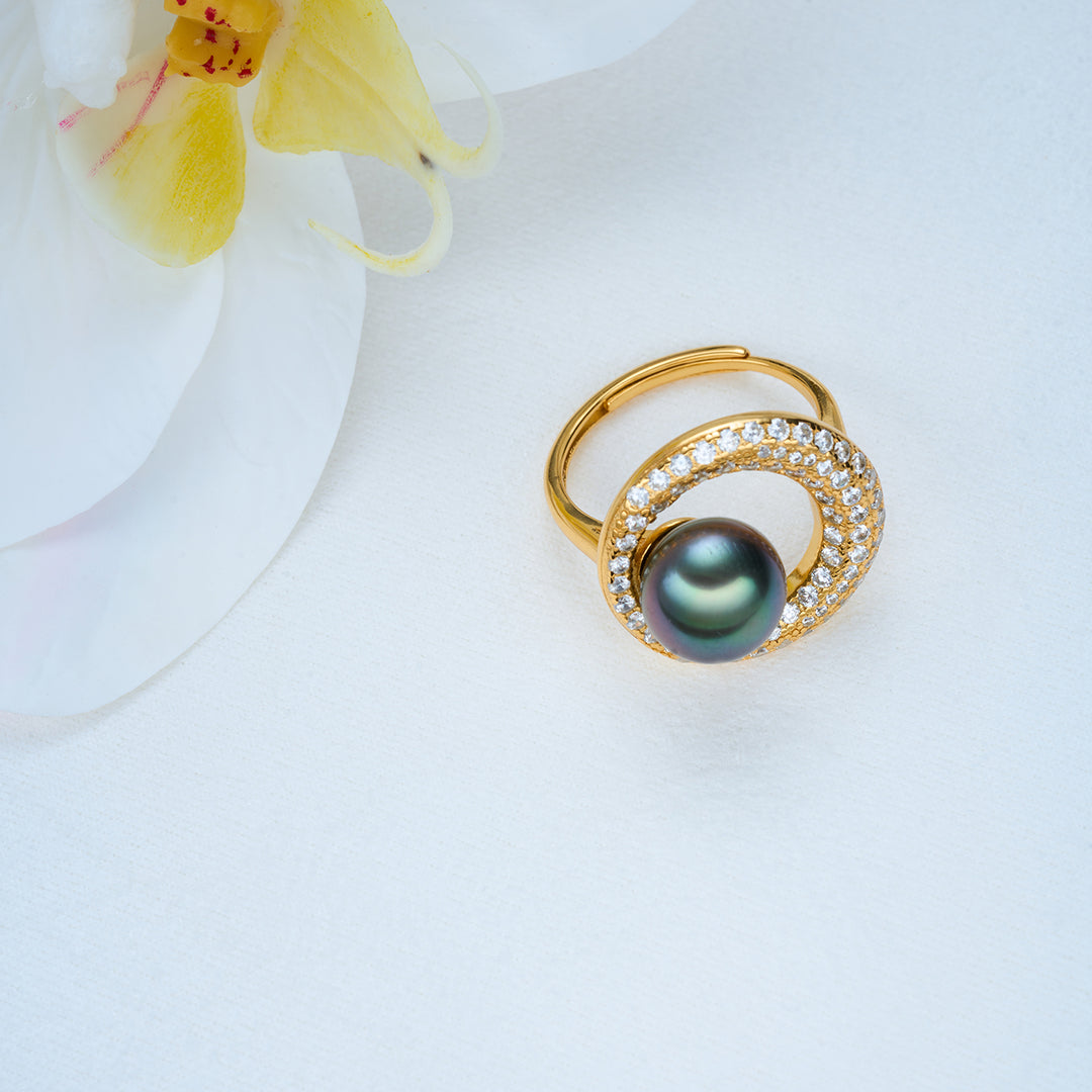 Top Lustre Saltwater Tahitian Pearl Ring WR00302 - PEARLY LUSTRE