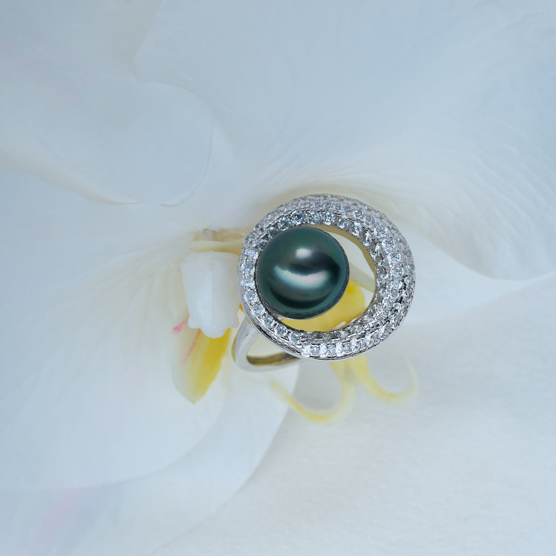 Top Lustre Saltwater Tahitian Pearl Ring WR00302 - PEARLY LUSTRE