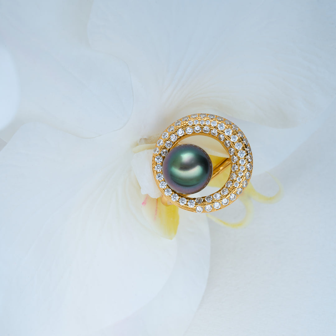 Top Lustre Saltwater Tahitian Pearl Ring WR00302 - PEARLY LUSTRE