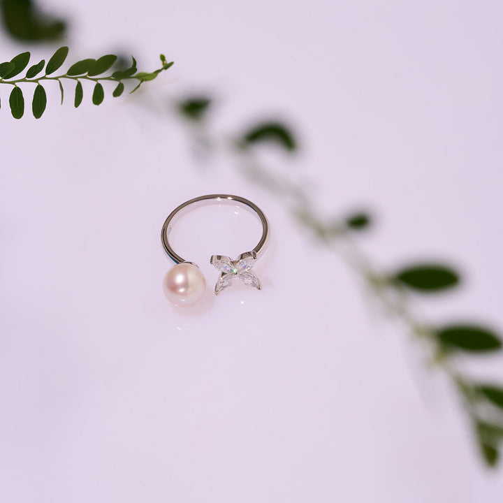18K Diamond Akoya Pearl Ring KR00104 | EVERLEAF - PEARLY LUSTRE