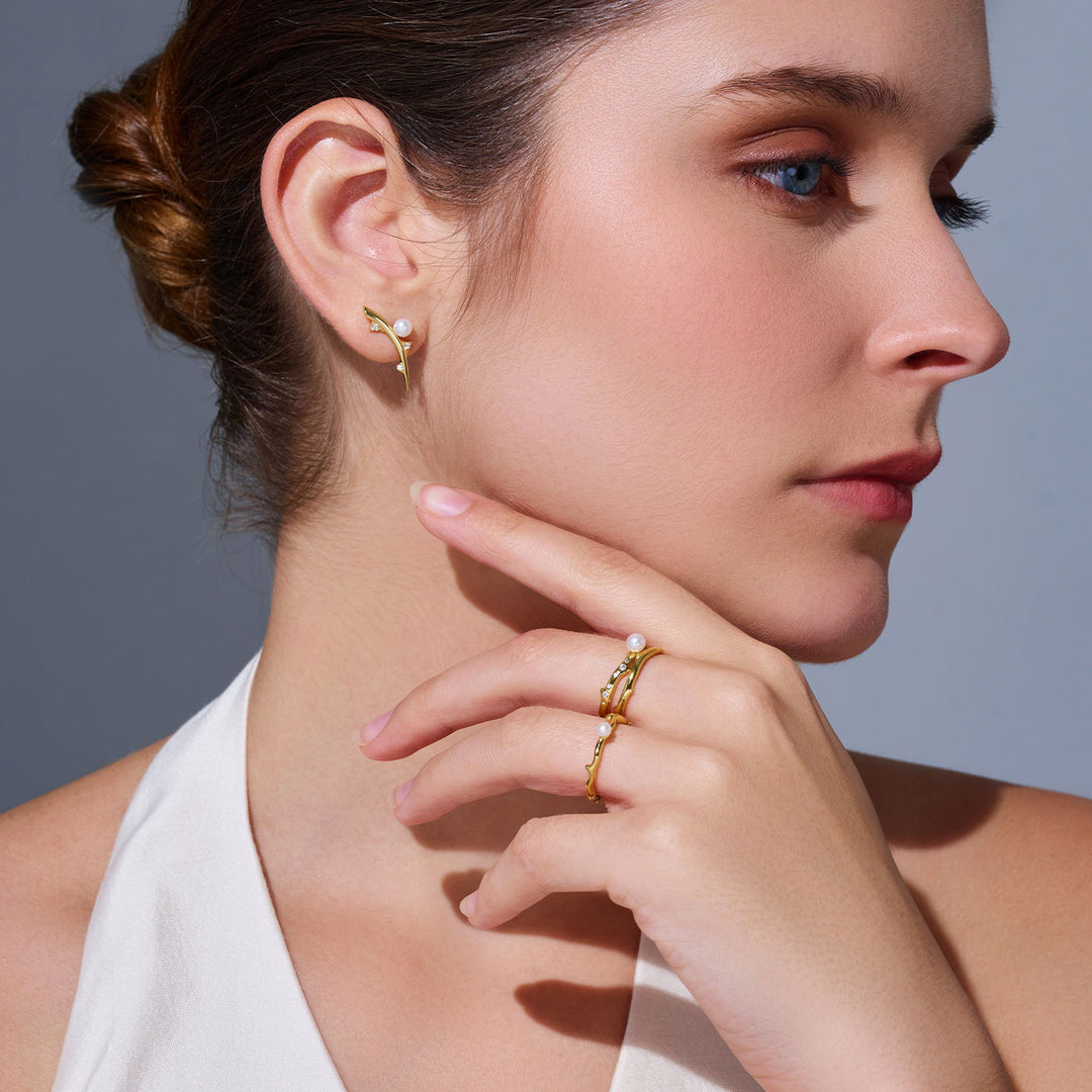 Top Grade Freshwater Pearl Duo Ring WR00330 | ROSE - PEARLY LUSTRE
