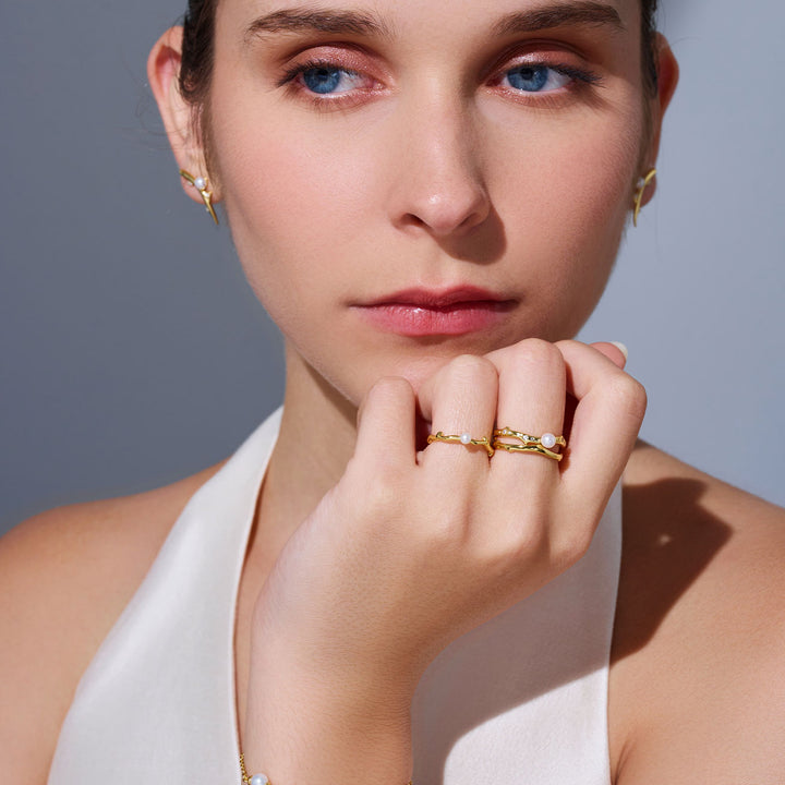 Top Grade Freshwater Pearl Duo Ring WR00330 | ROSE - PEARLY LUSTRE