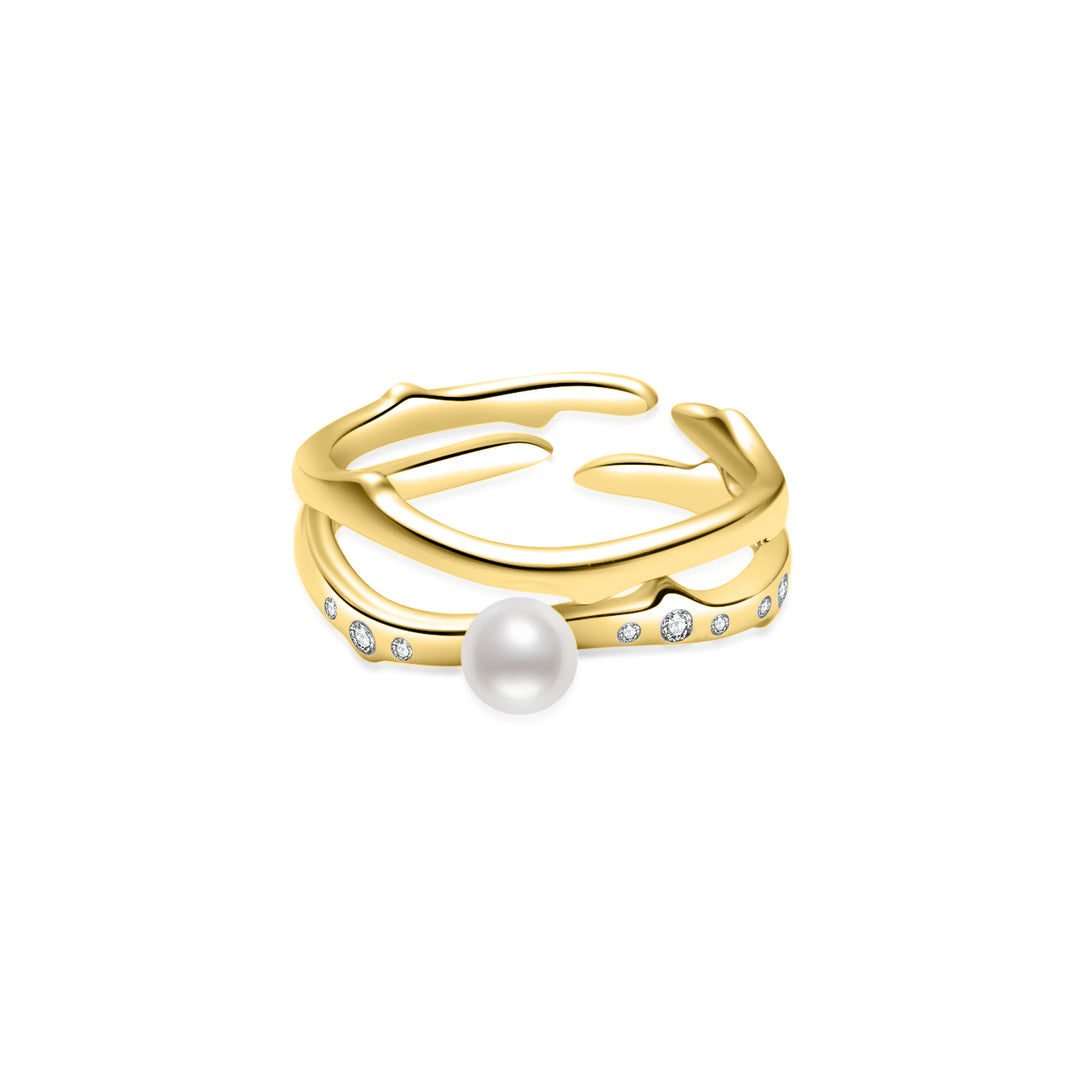 Top Grade Freshwater Pearl Duo Ring WR00330 | ROSE - PEARLY LUSTRE