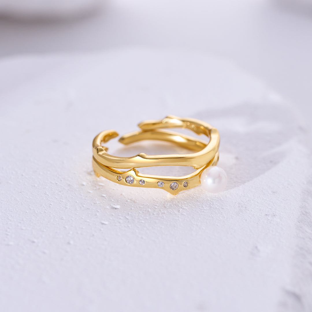 Top Grade Freshwater Pearl Duo Ring WR00330 | ROSE - PEARLY LUSTRE