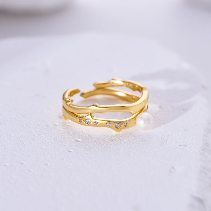 Top Grade Freshwater Pearl Duo Ring WR00330 | ROSE - PEARLY LUSTRE