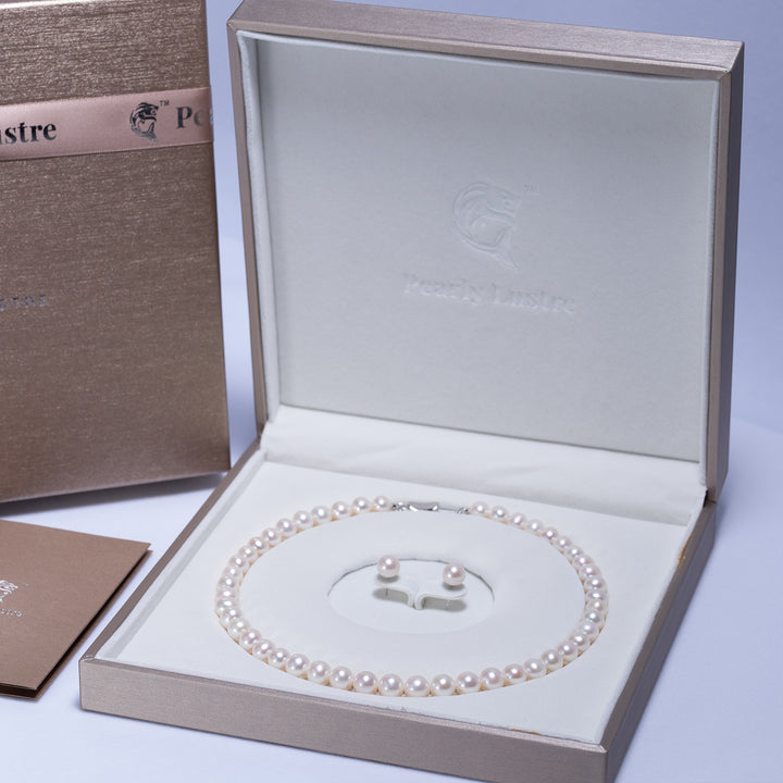 Elegant Freshwater Pearl Necklace + Earrings Set WS00091 - PEARLY LUSTRE