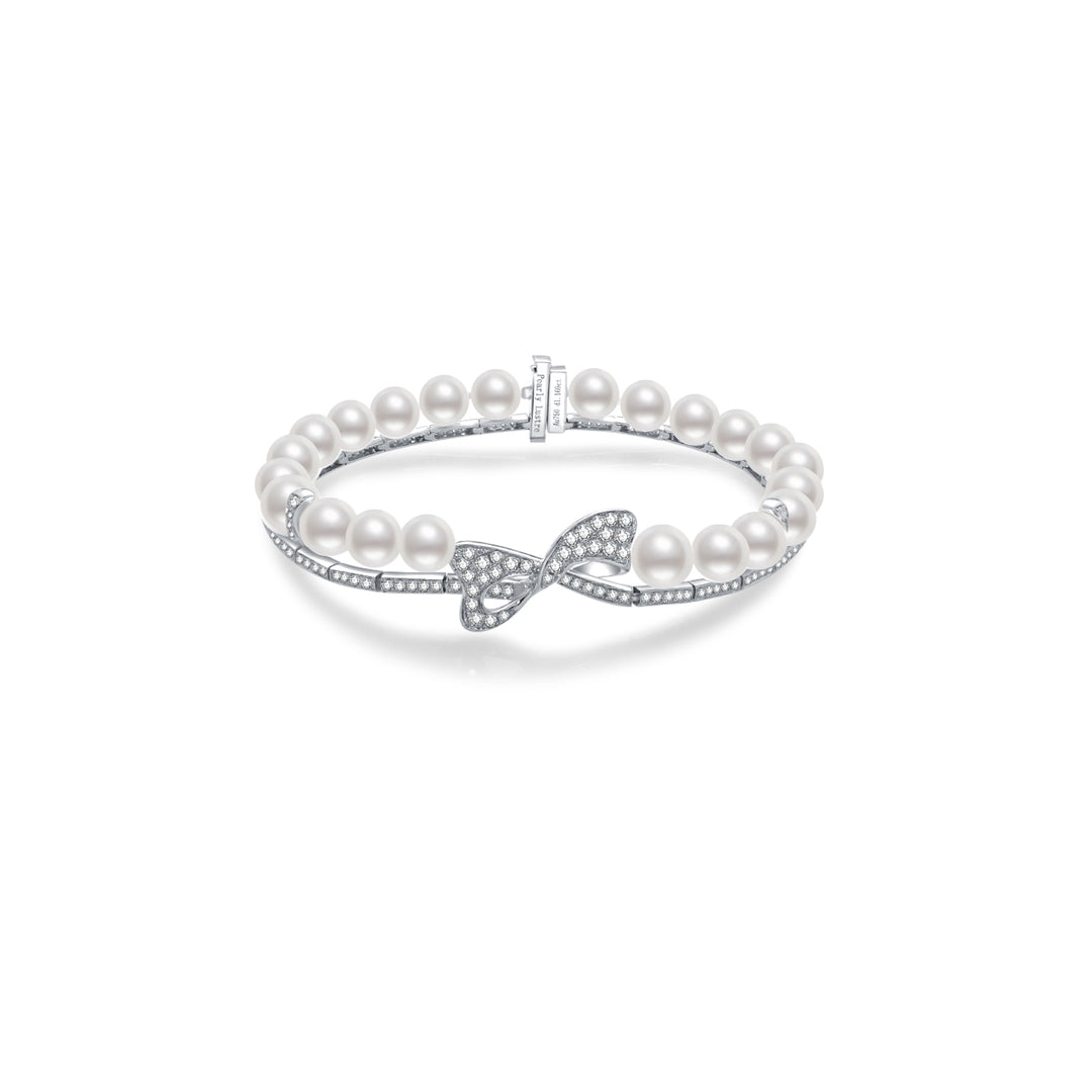18K Solid Gold Diamond Akoya Pearl Bracelet KB00026 - PEARLY LUSTRE