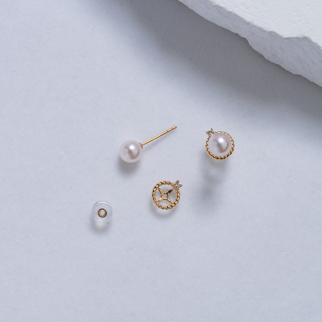 18K Solid Gold Diamond Akoya Hanadama Pearl Earrings KE00118 - PEARLY LUSTRE