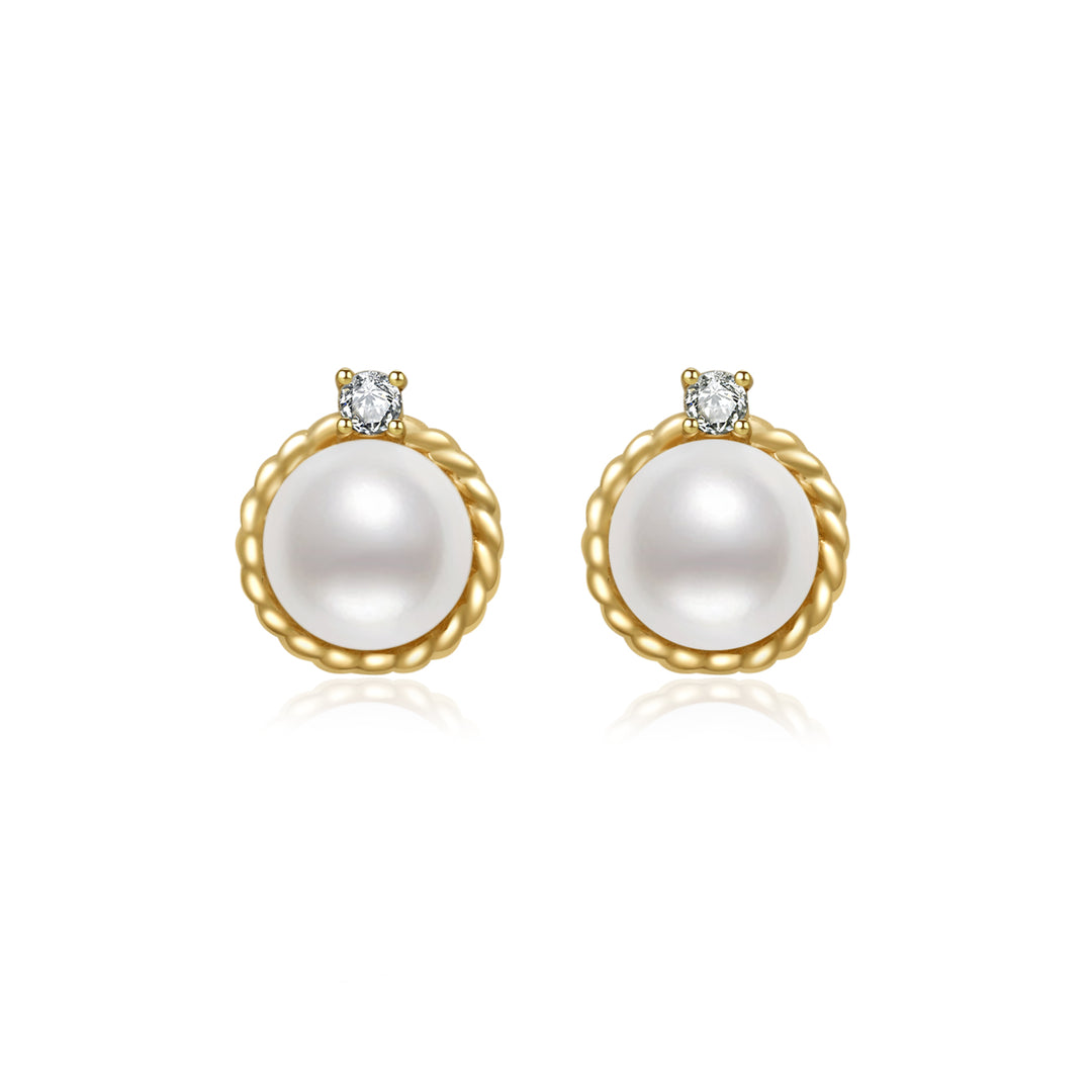 18K Solid Gold Diamond Akoya Hanadama Pearl Earrings KE00118 - PEARLY LUSTRE