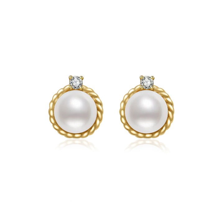 18K Solid Gold Diamond Akoya Hanadama Pearl Earrings KE00118 - PEARLY LUSTRE