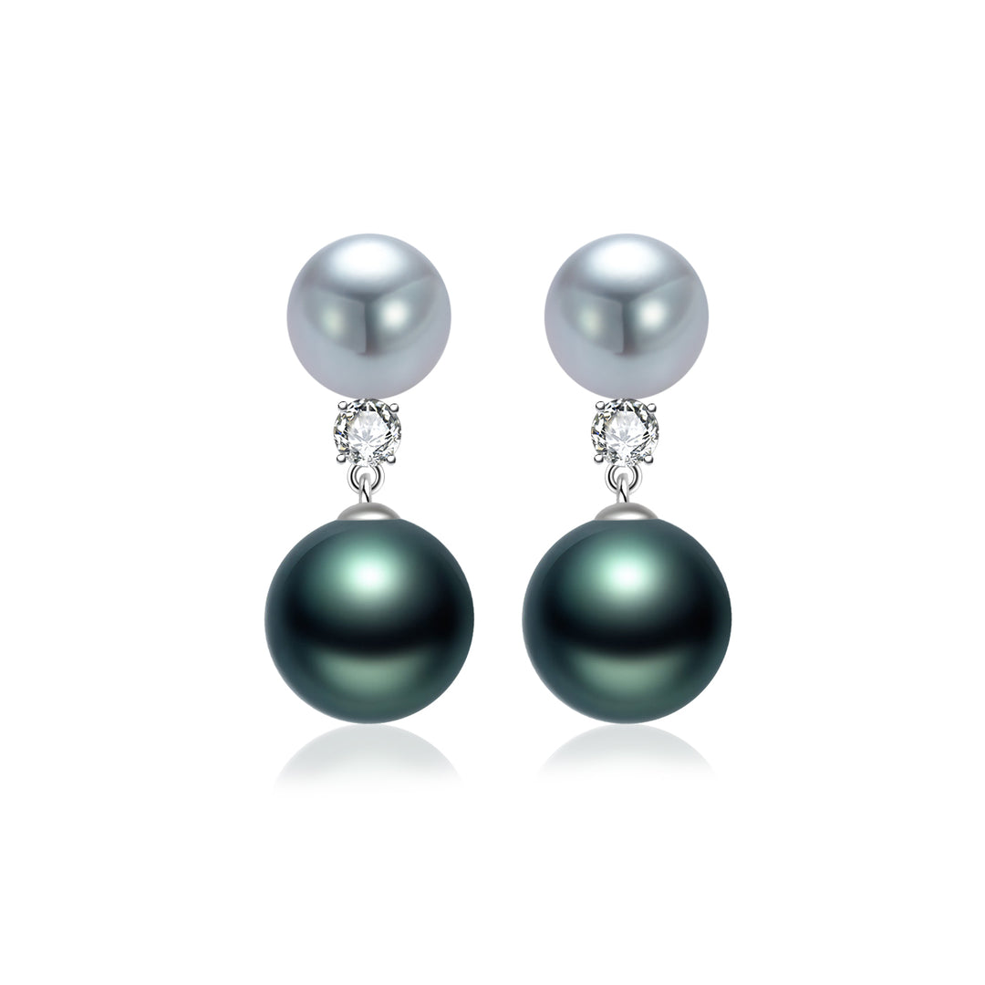 18K Tahitian & Madama Pearl Earrings KE00263 | HARMONY - PEARLY LUSTRE