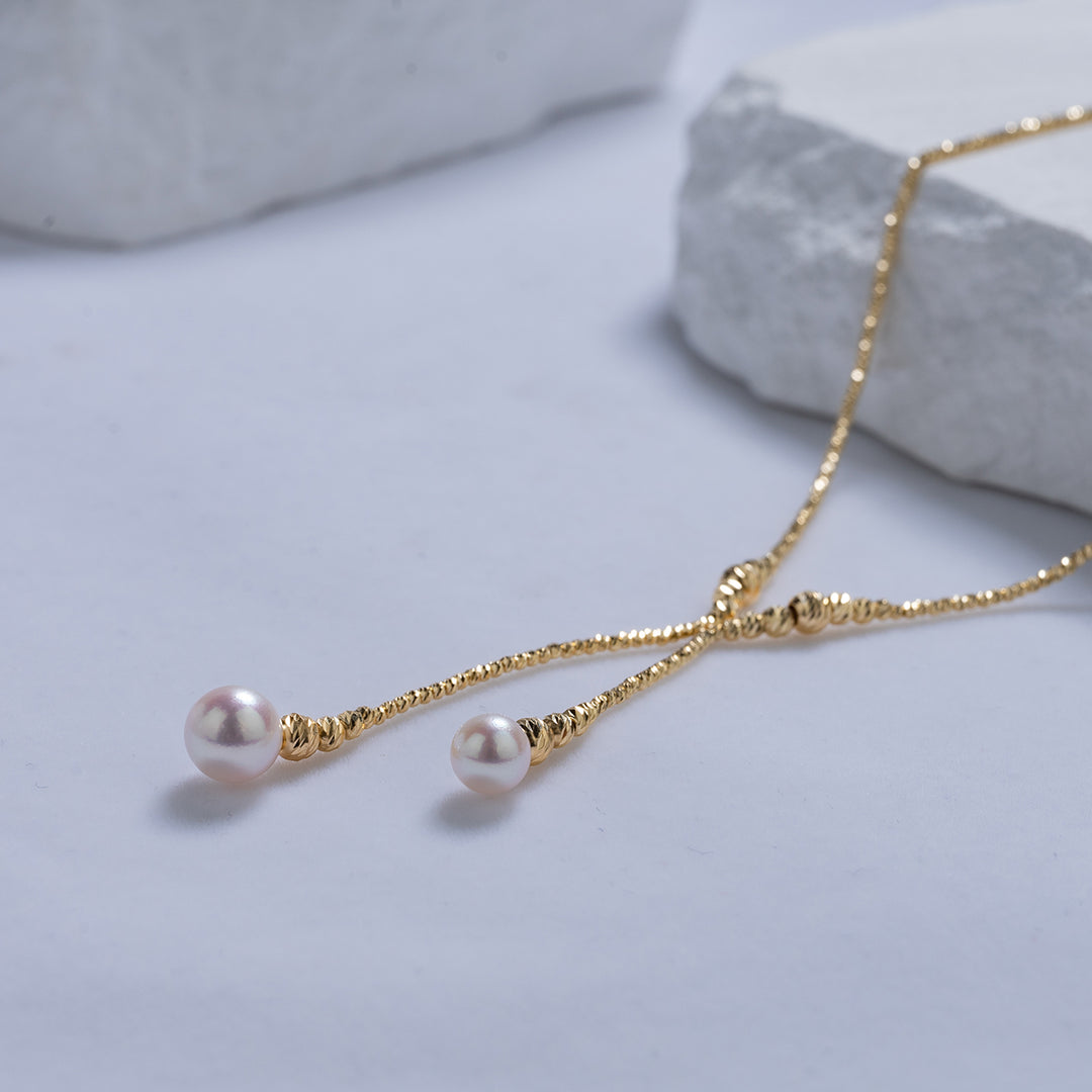 18k Solid Gold Akoya Hanadama Pearl Necklace KN00144 - PEARLY LUSTRE