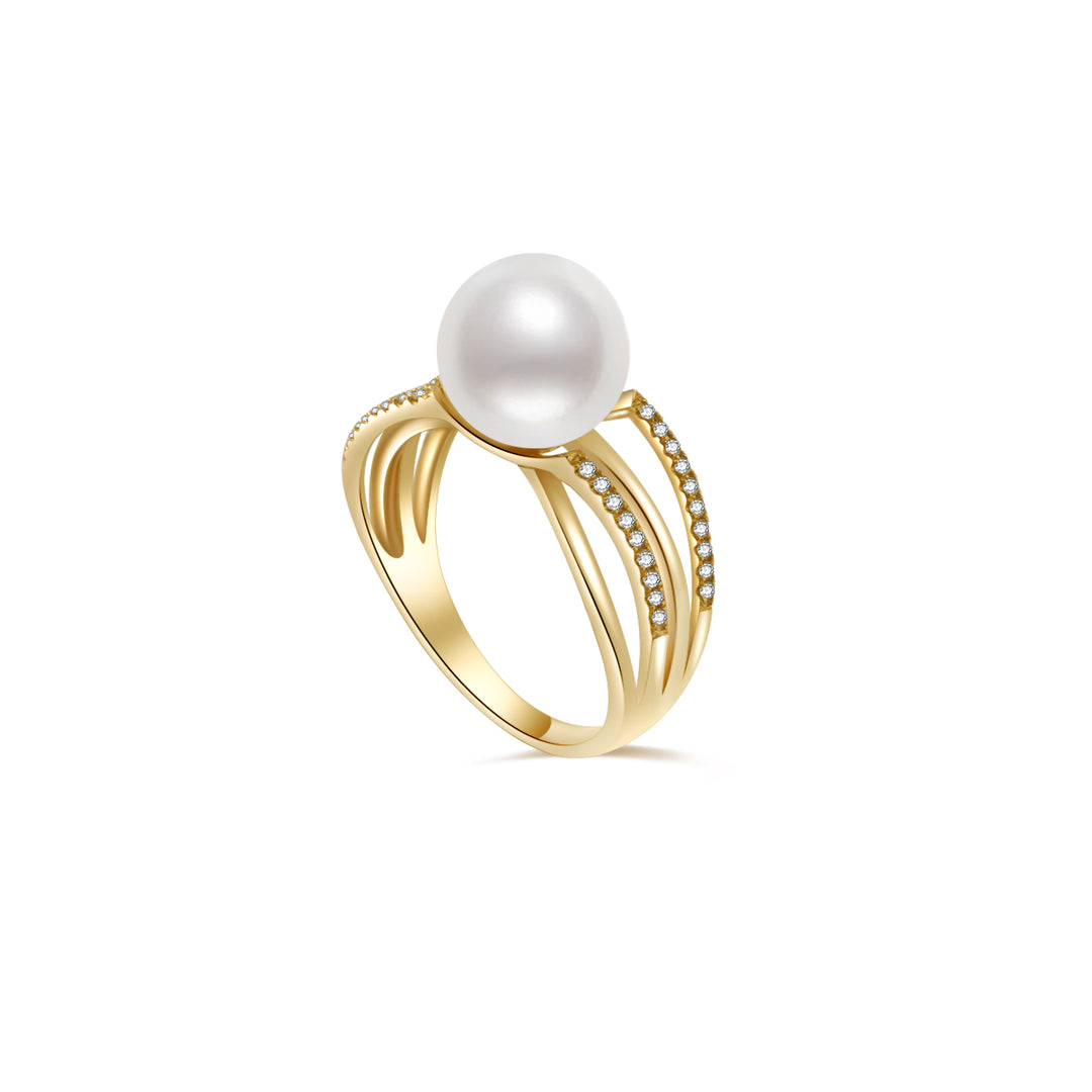 18K Diamond Freshwater Pearl Ring KR00051 | Si Dian Jin - PEARLY LUSTRE