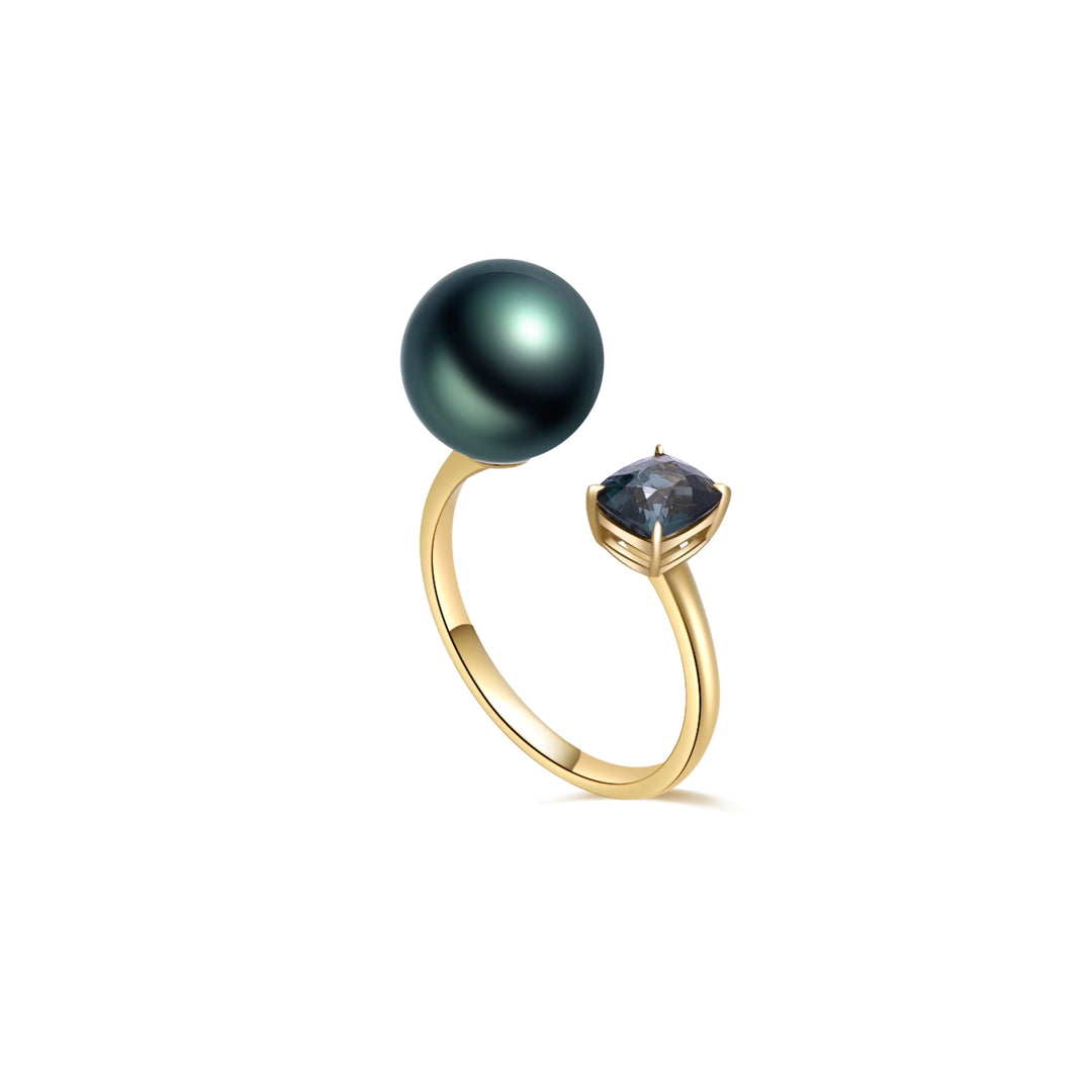 18K Solid Gold Tahitian Pearl Ring KR00062 - PEARLY LUSTRE