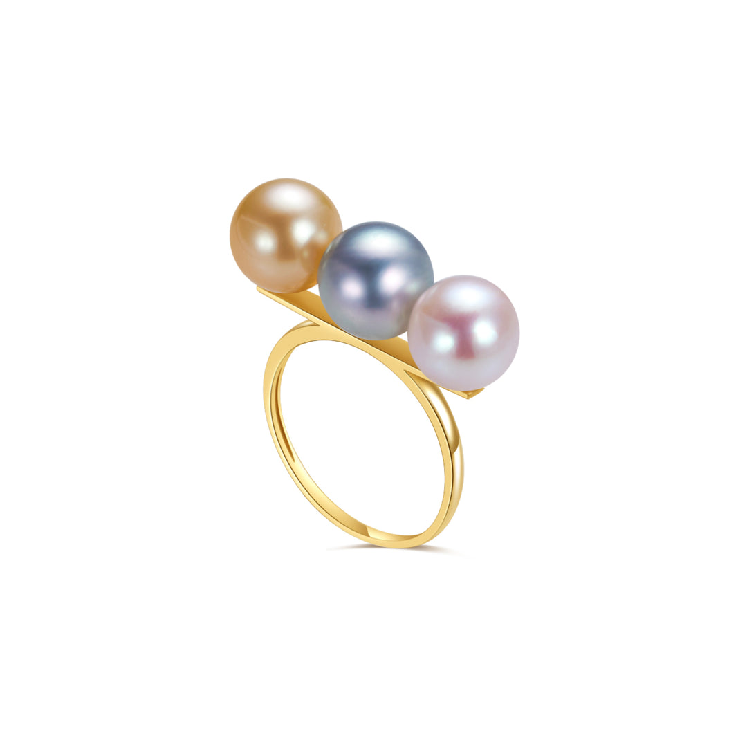 18K Solid Gold South Sea Golden Pearl Ring KR00080 - PEARLY LUSTRE