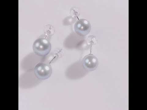 18K Gold Top Grade Silver Blue Akoya Pearl Stud Earrings KE00021