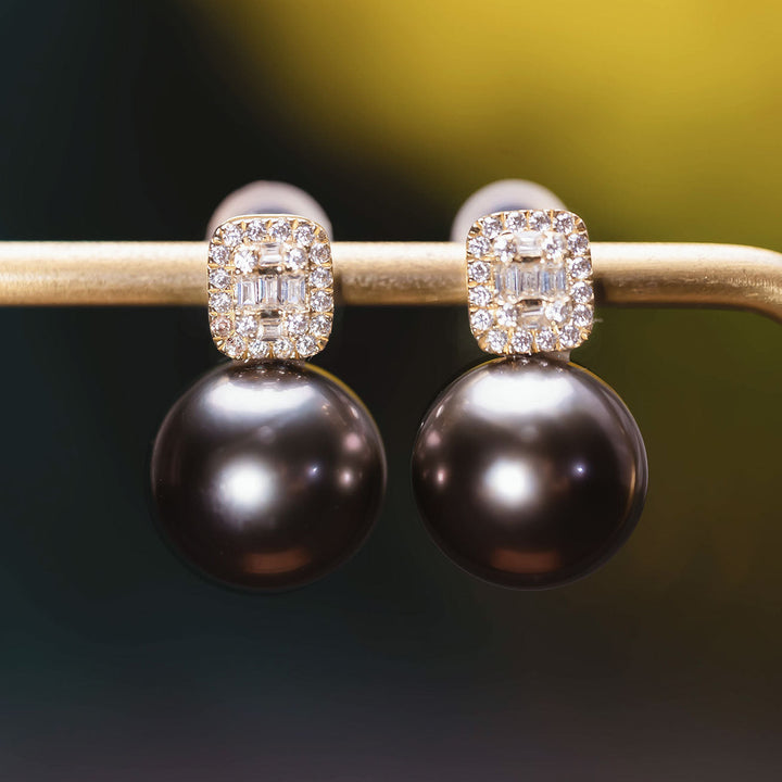 18K Solid Gold Tahitian Pearl Earrings KE00028 - PEARLY LUSTRE