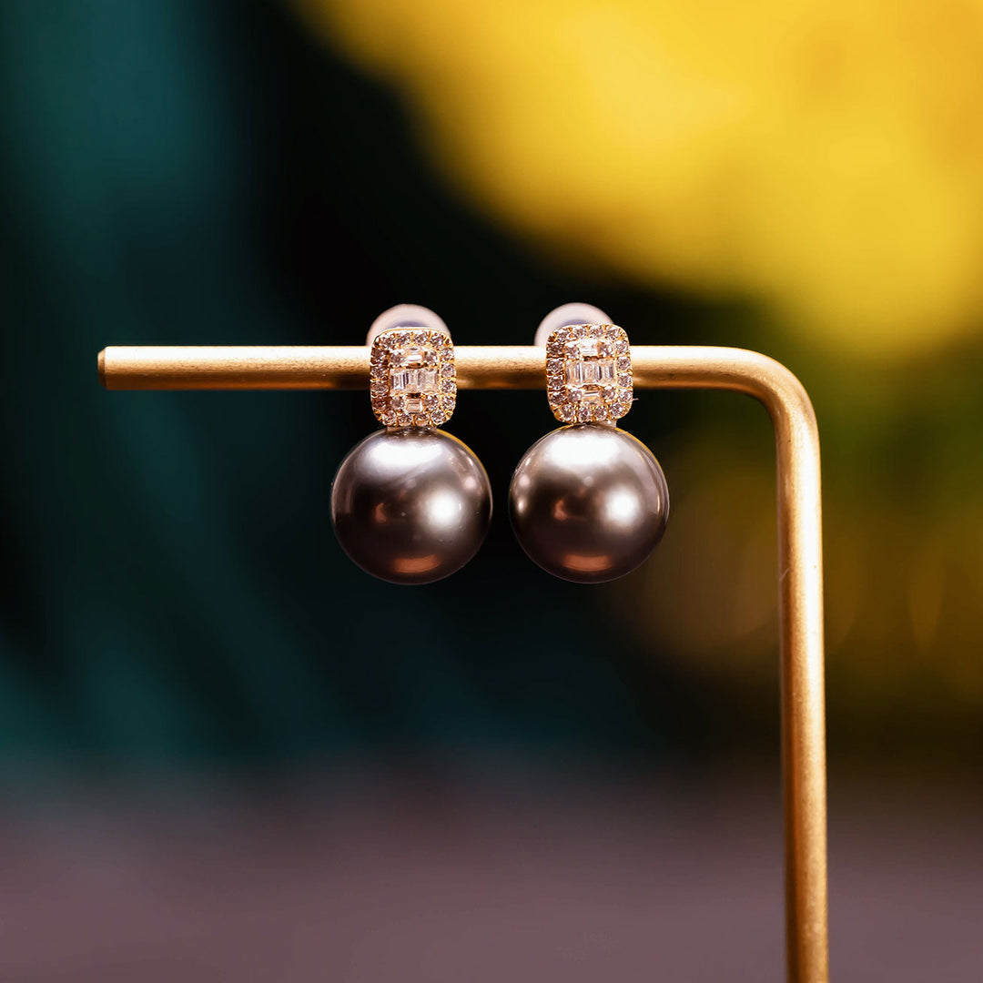 18K Solid Gold Tahitian Pearl Earrings KE00028 - PEARLY LUSTRE