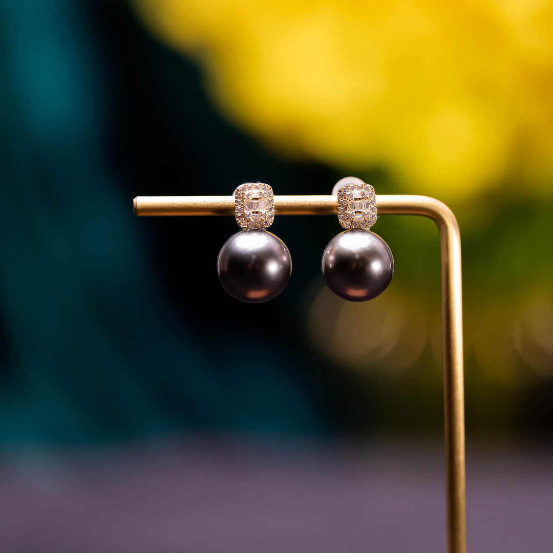 18K Solid Gold Tahitian Pearl Earrings KE00028 - PEARLY LUSTRE