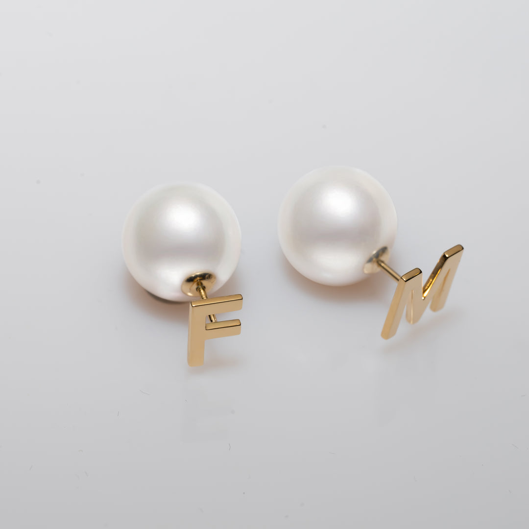 Personalized Alphabet 18K Solid Gold Edison Pearl Earrings KE00013 - PEARLY LUSTRE