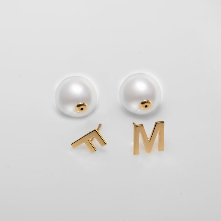 Personalized Alphabet 18K Solid Gold Edison Pearl Earrings KE00013 - PEARLY LUSTRE