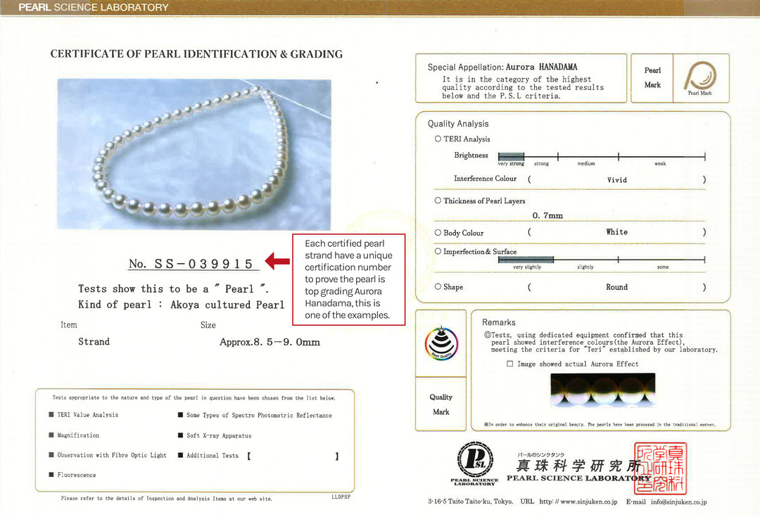 18k Gold Top Grading Aurora HANADAMA Akoya Pearl Necklace KN00025 - PEARLY LUSTRE