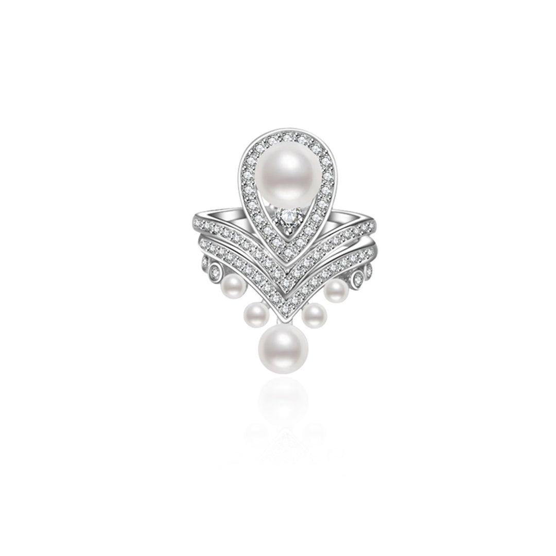 Elegant Freshwater Pearl Duo Ring WR00012 - PEARLY LUSTRE