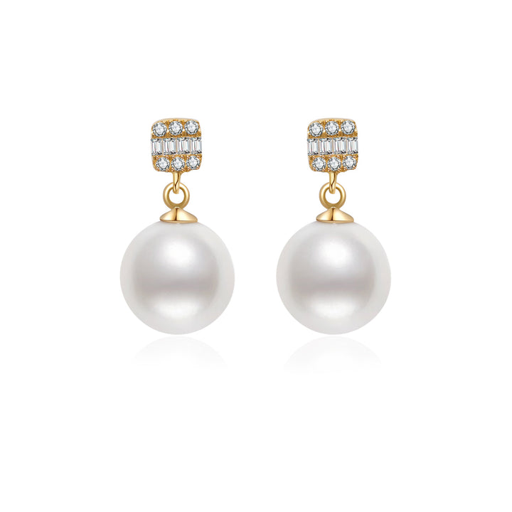 Elegant 18K Solid Gold Freshwater Pearl Earrings KE00067 - PEARLY LUSTRE