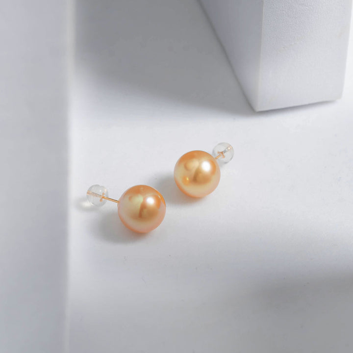 Elegant 18K Solid Top Grade Gold﻿ South Sea Golden Pearl Stud Earrings KE00014 - PEARLY LUSTRE