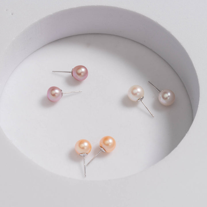 Elegant Freshwater Round Purple Pearl Stud Earrings WE00387 - PEARLY LUSTRE