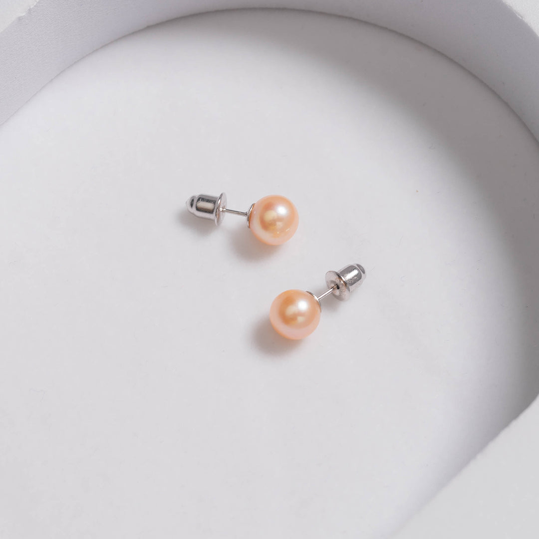 18K Gold Top Grade Pink Freshwater Pearl Stud Earrings KE00059 - PEARLY LUSTRE