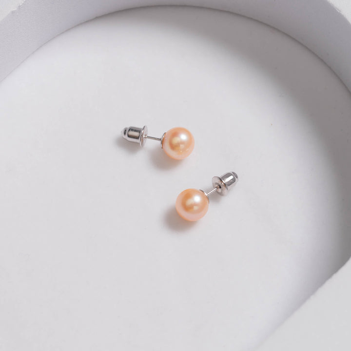 18K Gold Top Grade Pink Freshwater Pearl Stud Earrings KE00059 - PEARLY LUSTRE