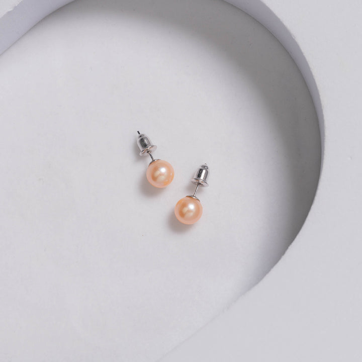 18K Gold Top Grade Pink Freshwater Pearl Stud Earrings KE00059 - PEARLY LUSTRE