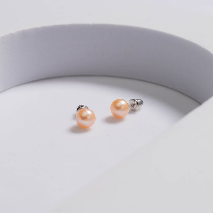18K Gold Top Grade Pink Freshwater Pearl Stud Earrings KE00059 - PEARLY LUSTRE