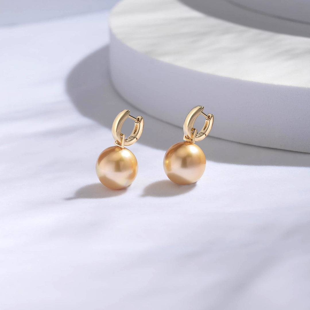 18k Solid Gold South Sea Golden Pearl Earrings KE00076 - PEARLY LUSTRE