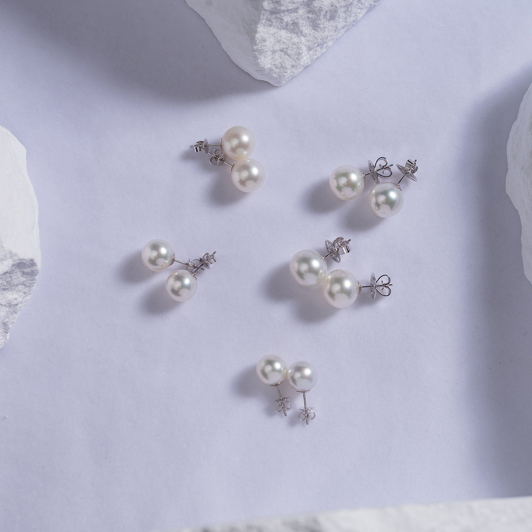 18K Gold Venus Top Grade Australian White South Sea Pearl Stud Earrings KE00084 - PEARLY LUSTRE
