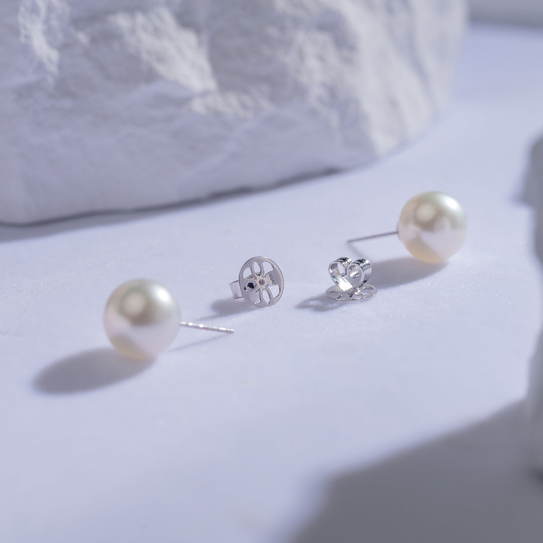 18K Gold Venus Top Grade Australian White South Sea Pearl Stud Earrings KE00084 - PEARLY LUSTRE