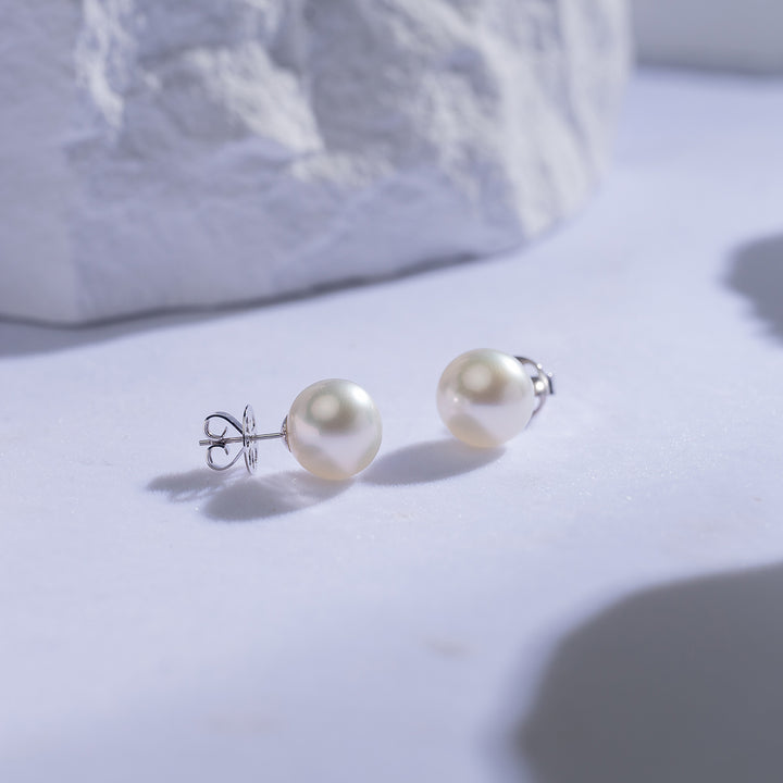 18K Gold Venus Top Grade Australian White South Sea Pearl Stud Earrings KE00084 - PEARLY LUSTRE