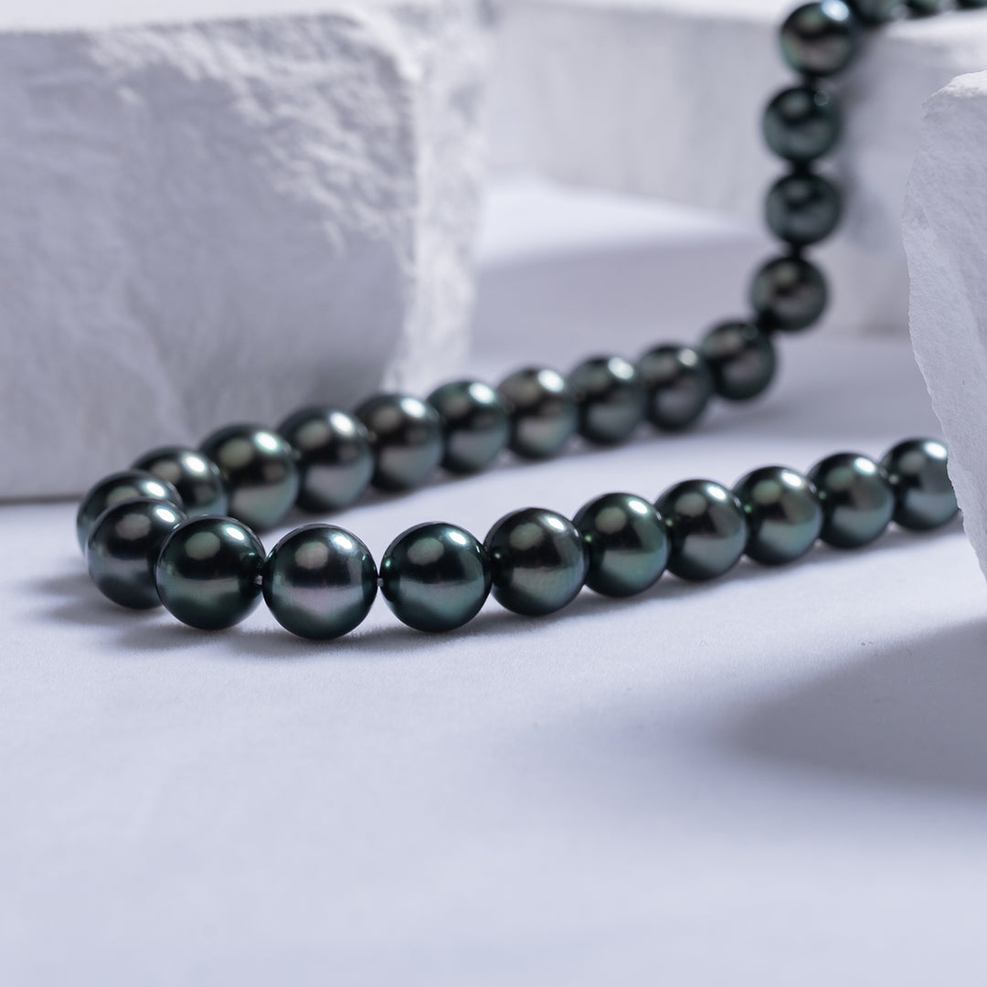 Elegant 18k Solid Gold Aurora PEACOCK Tahitian Pearl Necklace KN00100 - PEARLY LUSTRE