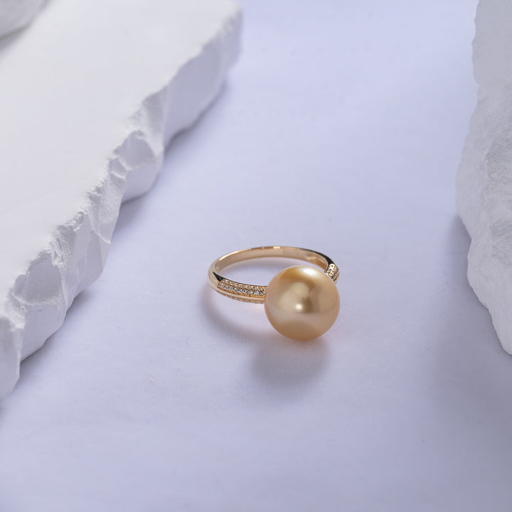 18K Solid Gold South Sea Golden Pearl Ring KR00017 - PEARLY LUSTRE