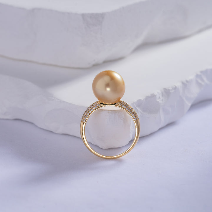 18K Solid Gold South Sea Golden Pearl Ring KR00017 - PEARLY LUSTRE