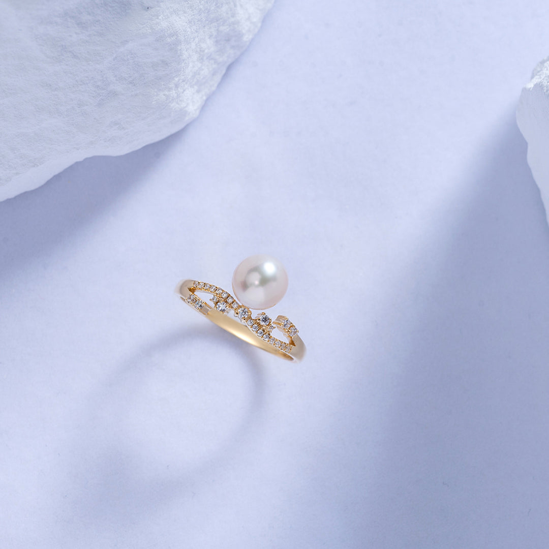 18K Freshwater Pearl Ring KR00041 | STARRY - PEARLY LUSTRE