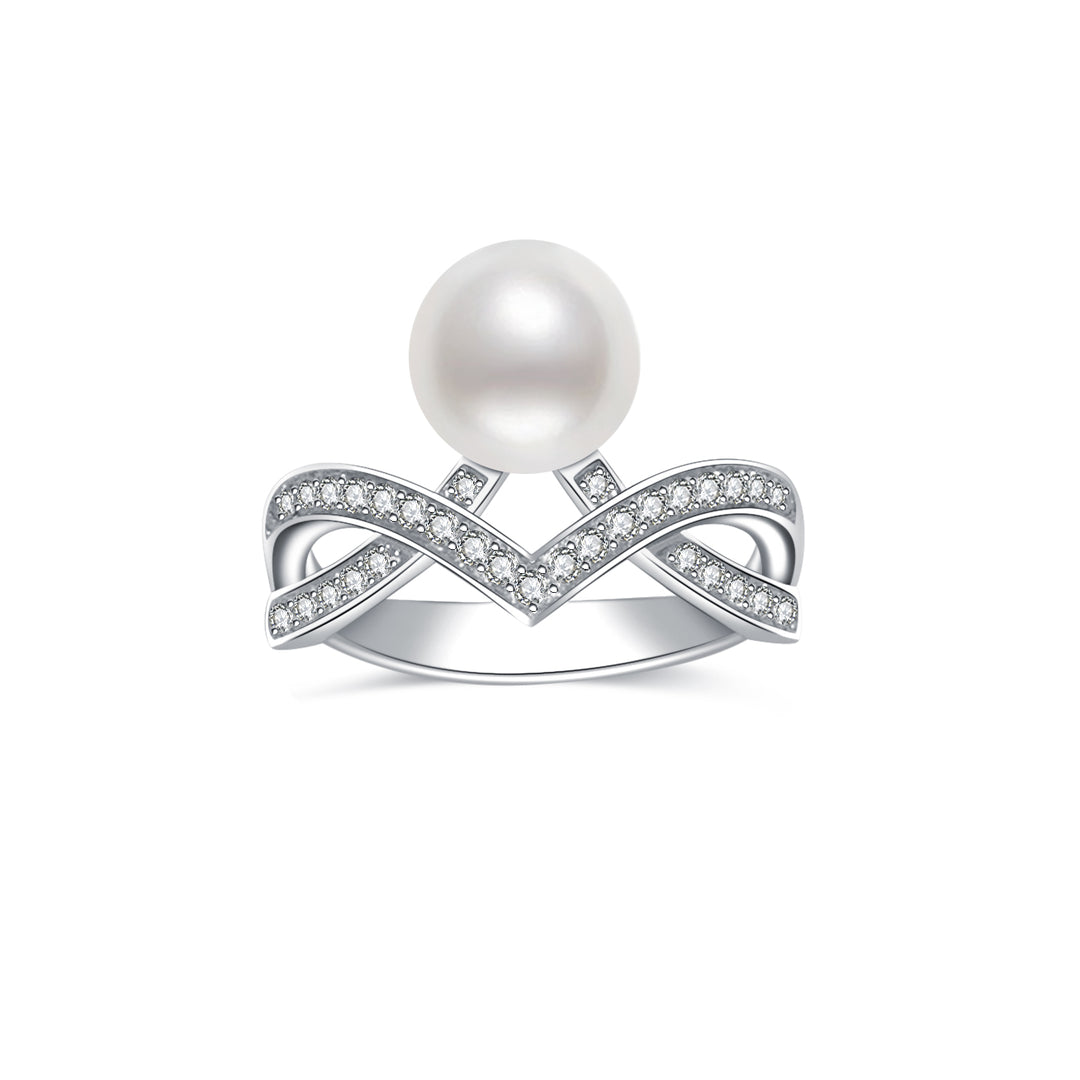 18K Solid Gold Diamond Akoya Hanadama Pearl Ring KR00042 | Desire - PEARLY LUSTRE