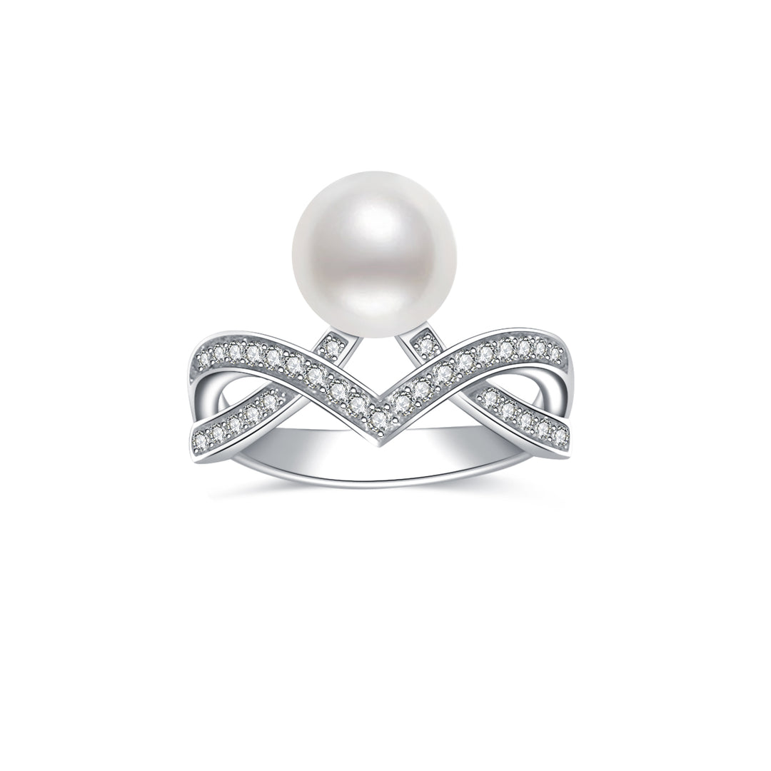 18K Solid Gold Diamond Akoya Hanadama Pearl Ring KR00042 | Desire - PEARLY LUSTRE