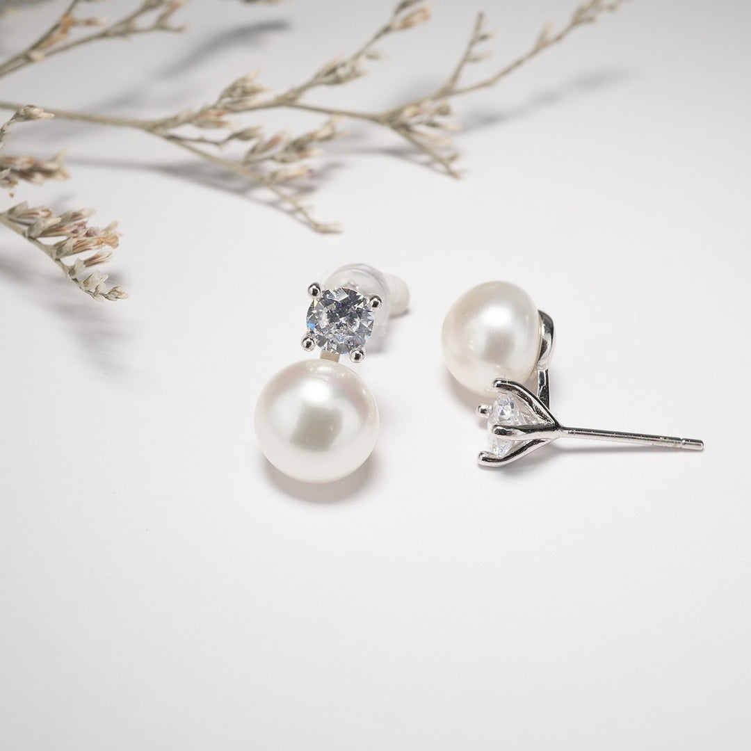 Elegant Freshwater Semi Round Pearl Earrings WE00017 - PEARLY LUSTRE