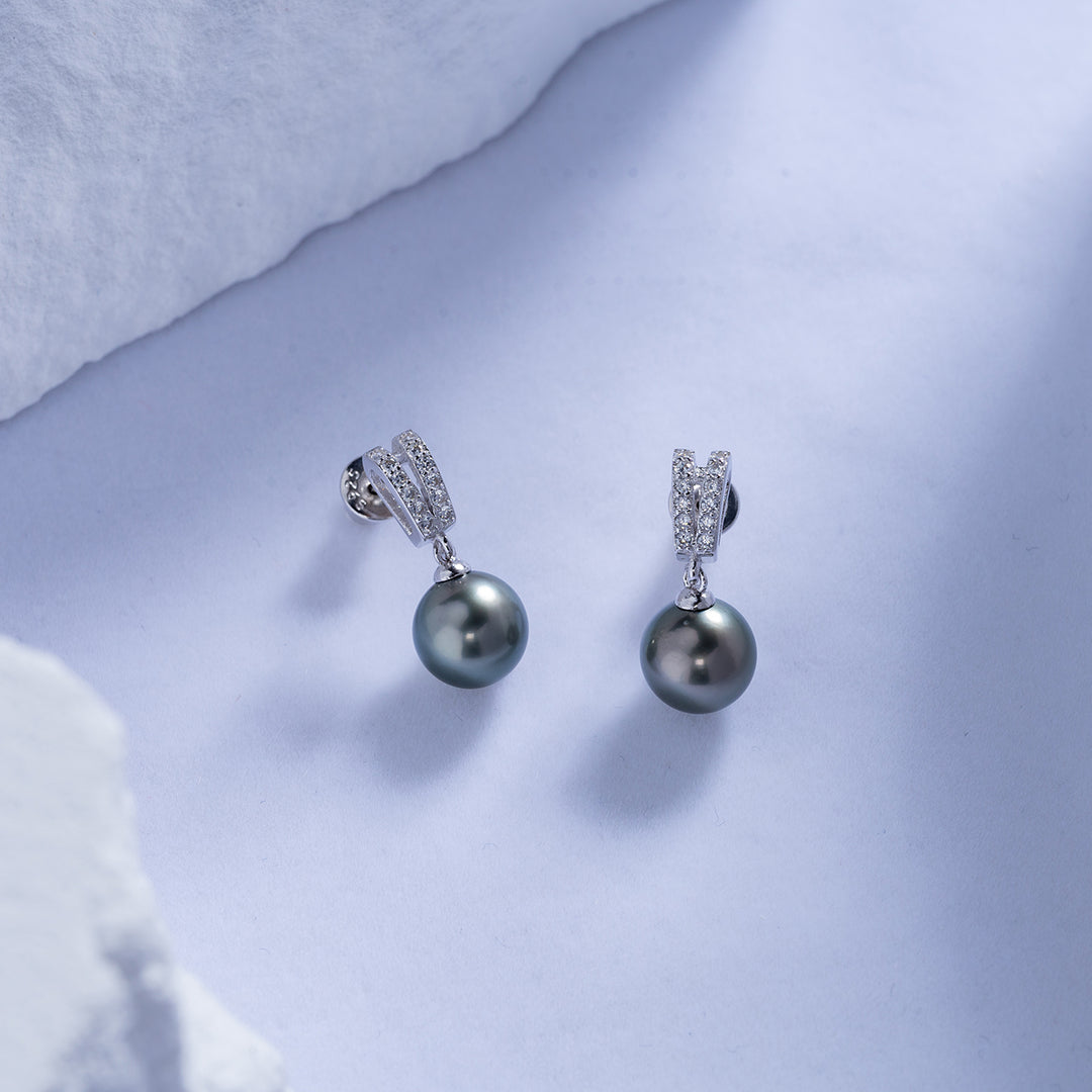 Elegant Saltwater Tahitian Pearl Earrings WE00182 - PEARLY LUSTRE