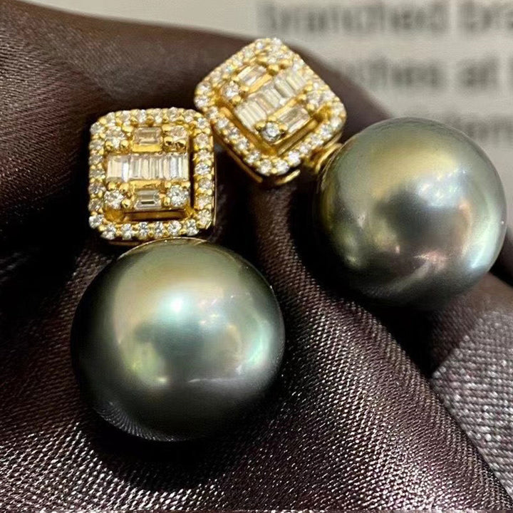 18K Solid Gold Tahitian Pearl Earrings KE00028 - PEARLY LUSTRE