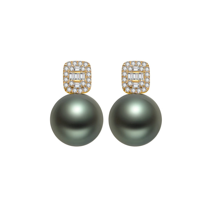 18K Solid Gold Tahitian Pearl Earrings KE00028 - PEARLY LUSTRE