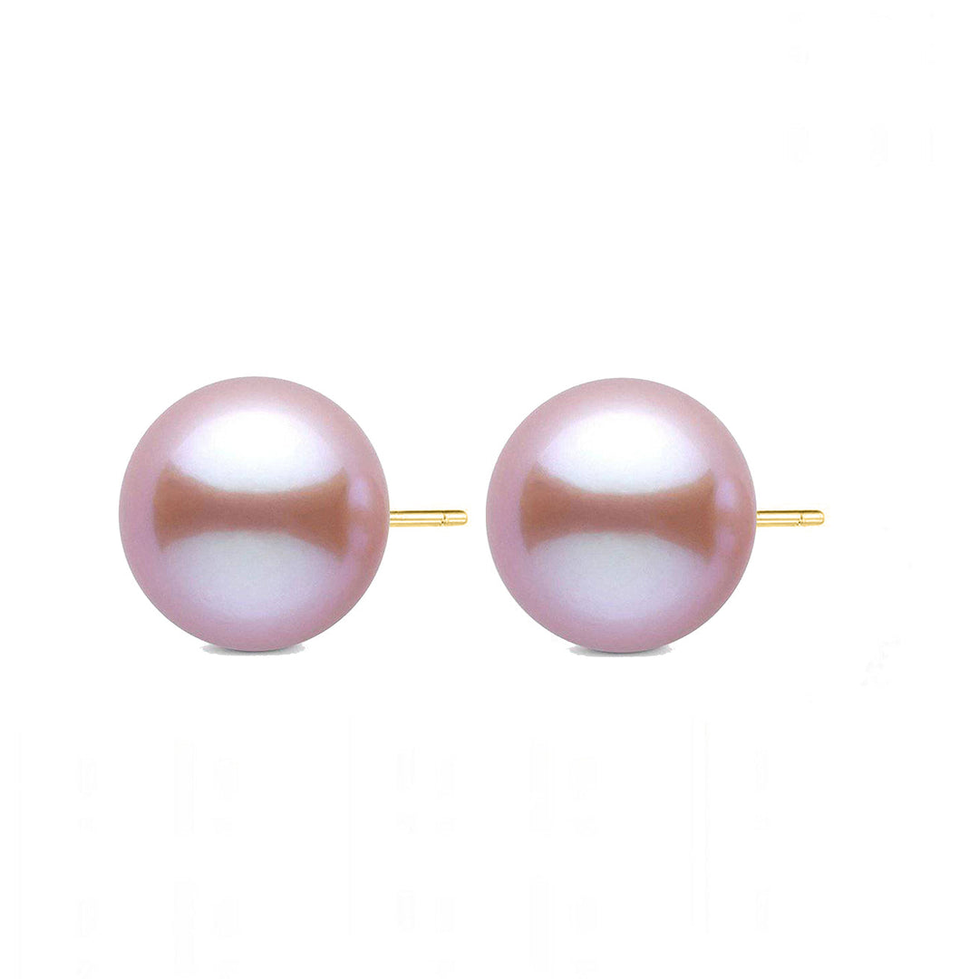 Elegant 18K Gold﻿ Top Grade Freshwater Purple Pearl Stud Earrings KE00060 - PEARLY LUSTRE